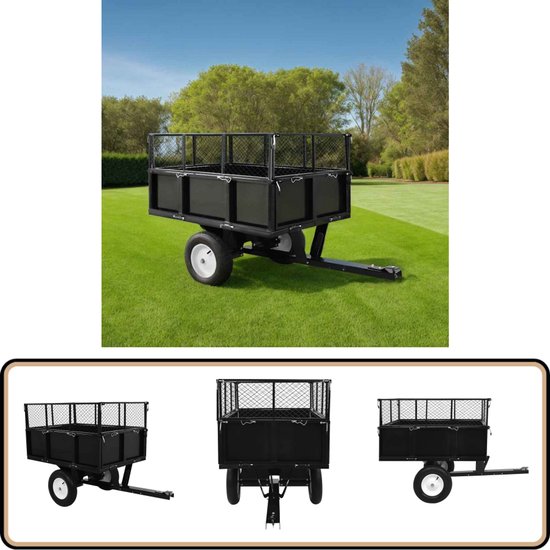 vidaXL Kiepwagen Zitmaaiers - 300kg - Zwart Staal Kiepwagen - Zitmaaiers - Aanhangwagen - Tuintransport - Grond van VidaXL