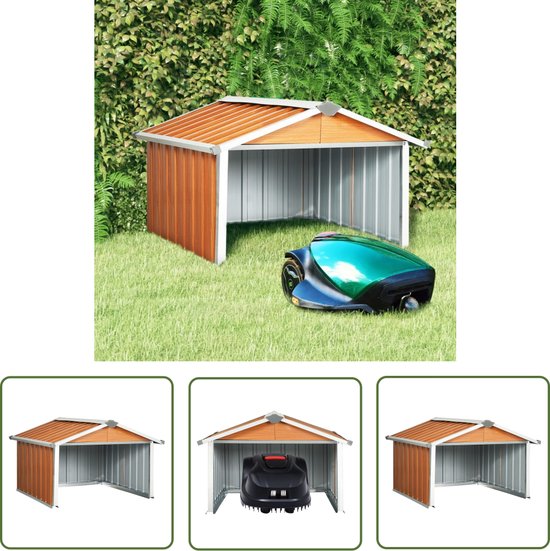 vidaXL Robotgrasmaaier Garage - Robotmaaier Overkapping - Overkapping voor robotmaaier 92x97x63 cm staal bruin - Robotmaaier Schuur - Buitenschilderij Robotmaaier - Robotmaaier Bescherming van Merkloos	