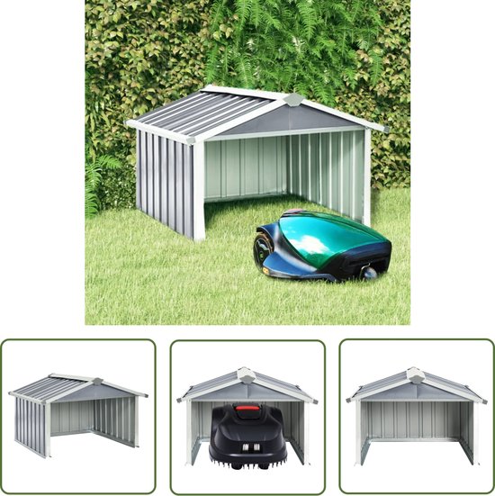 vidaXL Robotgrasmaaier Garage - Robotmaaier Overkapping - Overkapping voor robotmaaier 92x97x63 cm staal grijs - Robotmaaier Shelter - Robotmaaier Hoes - Buitenschilderij Robotmaaier van Merkloos	