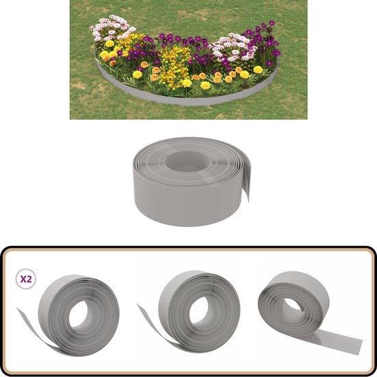 vidaXL Tuinranden 2 stuks 10m grijs polyethyleen Tuinrand - Perkrand - Gazonrand - Borders - Tuininrichting - Terrasdecoratie - Groen van VidaXL