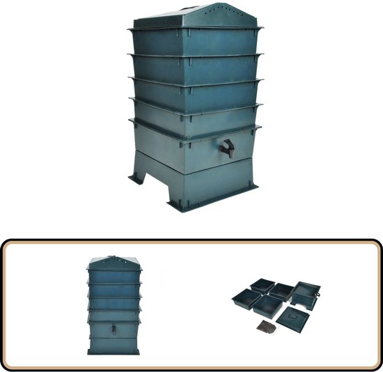 vidaXL Wormenbak 4-laags - 42x42x60 cm - Groen Wormenbak - Composteren - Wormcompost - Biologische Tuinbouw - Composthaven van Merkloos	