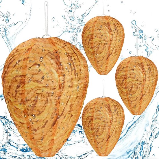 Vier nepwespennesten, waterdichte stoffen nepwespen, hangende wespennesten, wespenafweermiddel Geschikt voor buiten (geel).