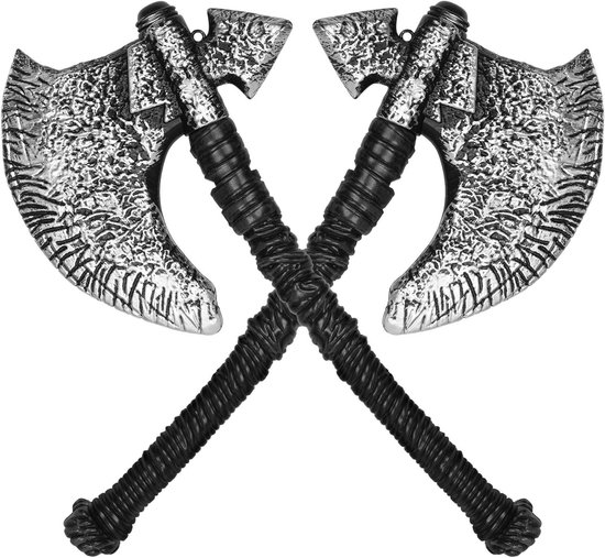 Viking Bijl - Speelgoed Bijl - Kostuum Accessoires - Set van Twee - Niet Gespecificeerd - Grijs