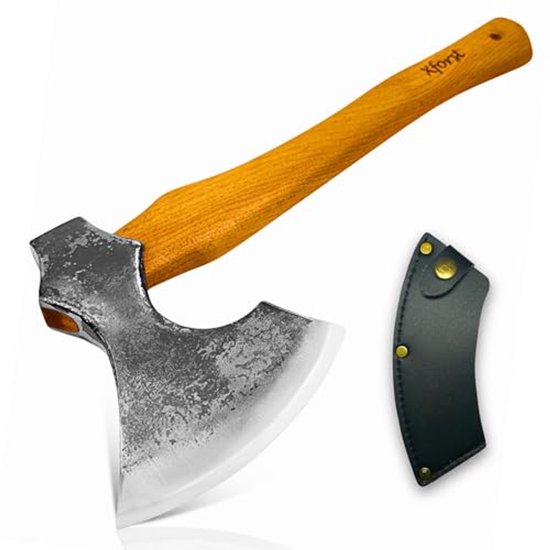 Vikingbijl met Hickory Handvat en Echt Leren Etui van Merkloos	