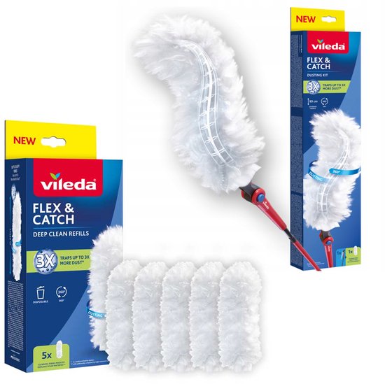 Vileda Flex&Catch Stofbezem - lange steel - 1 + 5 navulling inbegrepen - antislip van Merkloos	
