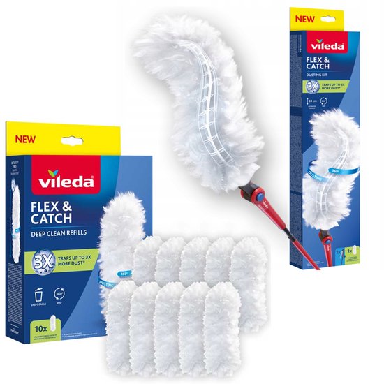 Vileda Flex&Catch Stofbezem - lange steel - 1+10 navulling inbegrepen - antislip van Merkloos	