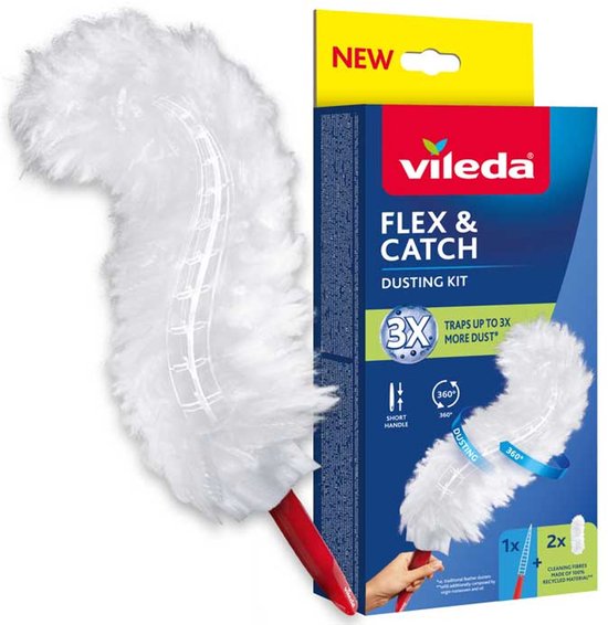 Vileda Flex&Catch - Stofbezem met korte steel - 2 navulling inbegrepen - antislip - flexibele kop - 179432 van Merkloos	