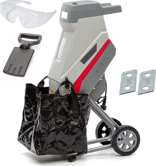 VIN® Hakselaar Versnipperaar – Hakselaar Electrisch 2,500 Watt – Takken Versnipperaar Met 45 Liter Opvangzak – Takkenversnipperaar incl. Veiligheidsbril & 2x Reservemesjes - Shredder van Merkloos	