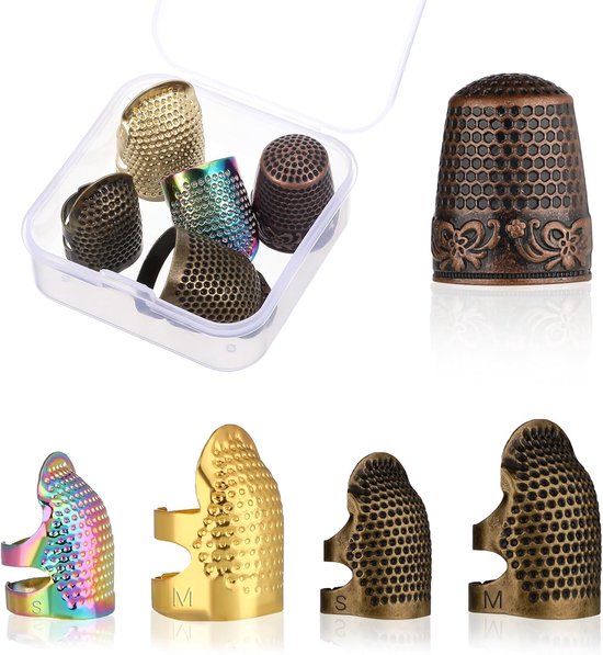 Vingerhoedje, 5 stuks naaien, vingerbescherming van metaal, verstelbare handgemaakte vingerhoed voor naaien, borduren, knutselen, handnaaien, 3 maten van Merkloos	