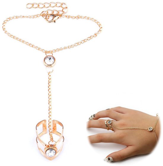 Vingerketting voor dames, 14 K verguld, met zirkonia, waterdicht en nikkelvrij, verstelbare handketting voor elegante stapellook, perfect voor feestjes en dagelijks gebruik