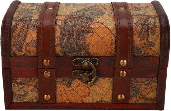 Vintage Decor - Houten Treasure Chest - Antiek Ontwerp - Houten Box - Spaarbox - Piratenkist - Retro Geldbox - Sieradenbox voor Meisjes - Vrouwen - Kinderen van Merkloos	