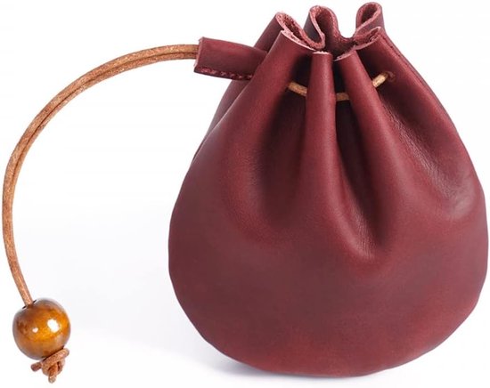 Vintage portemonnee - lederen tas met trekkoord - geld munt zakje voor man en vrouw - winkelcentrum items ID bankkaart van Merkloos	