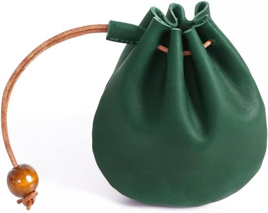 Vintage portemonnee - lederen tas met trekkoord - geld munt zakje voor man en vrouw - winkelcentrum items ID bankkaart van vintage