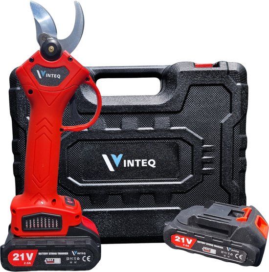 Vinteq® Elektrische Snoeischaar - Accu Snoeischaar - Bloemenschaar - Tuinschaar - Boomschaar - Incl. Koffer - 2 Accu's - 30mm - Rood van Vinteq®
