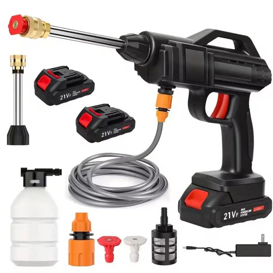 VirtuBuy® - Hogedrukreiniger Accu - Hogedrukspuit - Draagbare hogedrukreiniger - Krachtige Hogedrukspuit - Autoreiniger Met 2 Batterijen - 5 m Slang - 88V - 600W - 30 Bar van Merkloos	