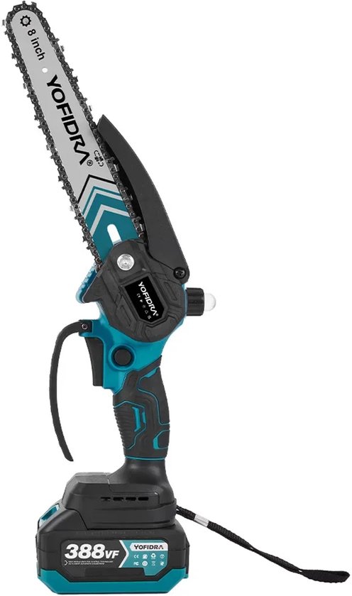 VirtuBuy® - Mini kettingzaag - Kettingzaag elektrisch - Accu Kettingzaag - Handheld Zaag - Electric Chainsaw - 15 & 20 cm - 18V - Set Met Accessoires en Batterij - Blauw van Merkloos	