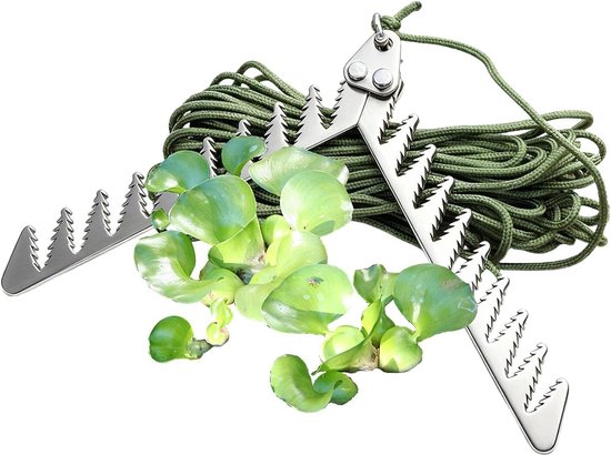 Vishaak Onkruidsteker - Worteltrekker Planten - Waterplanten Verwijderen - Inklapbaar Robuust Gereedschap - 20 Meter Touw - Zilver