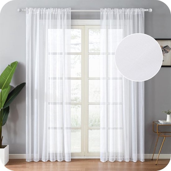 Vitrage - voile gordijnen - voor de woonkamer - half-transparant - 235 cm lang - met lussen - 140 cm breed - set van 2 - met trekkoord van Merkloos	