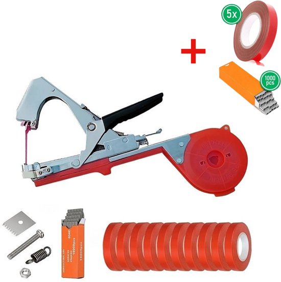 Vixson - Bindtang voor Planten - Plantenbinder - Inclusief 5 Rollen Tape + 1000 Nietjes - PLANTBRAND van Merkloos	