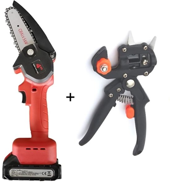 Vixson - Mini Kettingzaag + Snoeischaar - Elektrische Kettingzaag - Elektrische Zaag - Takkenschaar - BRENCHIE + MASTERCUT van Vixson