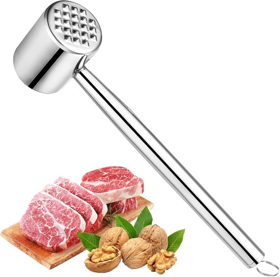 Vleesklopper van roestvrij staal - vleeshamer - dubbelzijdige schnitzelklopper - vleesplatterder - vaatwasmachinebestendig - voor schnitzels - steak - rundvlees - kip - keukenaccessoire van Merkloos	
