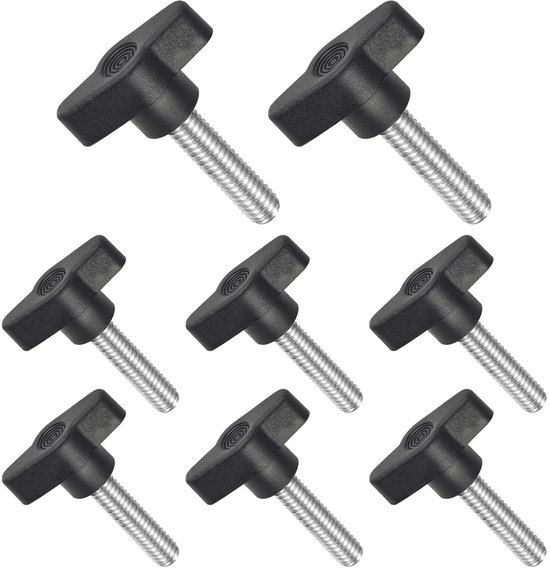 Vleugelknoppen met kartelschroeven, T-vormige schroeven, sterschroef, M8*35mm, zwart