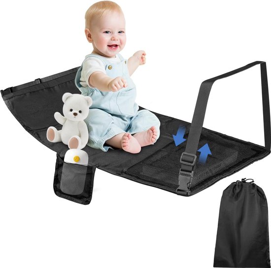 Vliegtuigstoelverlenging kinderen, AceList vliegtuigvoetsteun voor kinderen, lichtgewicht, opvouwbaar, draagbaar vliegtuigbed voor peuters, reisbenodigdheden, kinderhangmat voor vliegtuigenvoetsteun, zwart van AceList