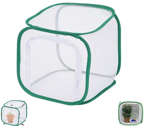 Vlinderkweekkooi - Grote opvouwbare vlinderkooi, insectenkooi - Groen - 30x30x30cm - Opvouwbare insectenkooi - Transparante insectenkooi - Geschikt voor balkons, vensterbanken en kassen voor groenten en fruit van Merkloos	