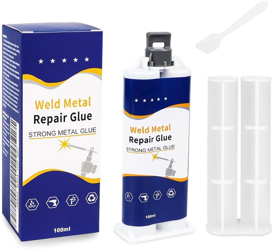 Vloeibare metalen lijm - extra sterk - hittebestendige lijm - 100 ml - 2K-lijm - metaallijm - zeer sterke lijm voor metaal - hout - keramiek - hittebestendig met schraper van Merkloos	