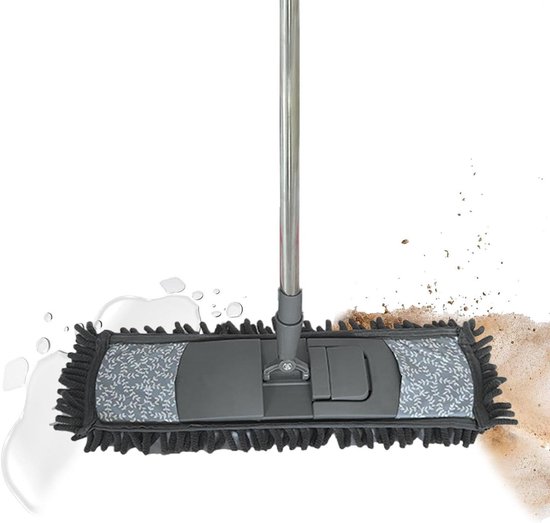 Vloermop Lange Steel - Reinigingsgereedschap Huis - Efficiënt Schoonmaken - Verstelbare Hoek - 135 cm Steel - Grijs