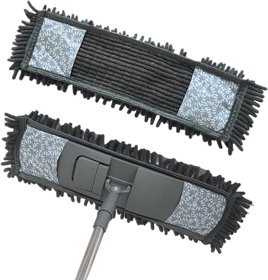 Vloermop - Reinigingsaccessoires - Vloeren Reinigen - Telescopische steel - 45 cm breed - Grijs