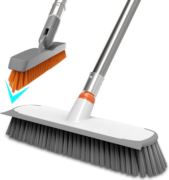 Vloerschrobber Set - Voegenborstel Lange Steel - Grondig Schoonmaken - Verstelbare Hoek 45 Graden - 30 cm Brede Borstel - Grijs