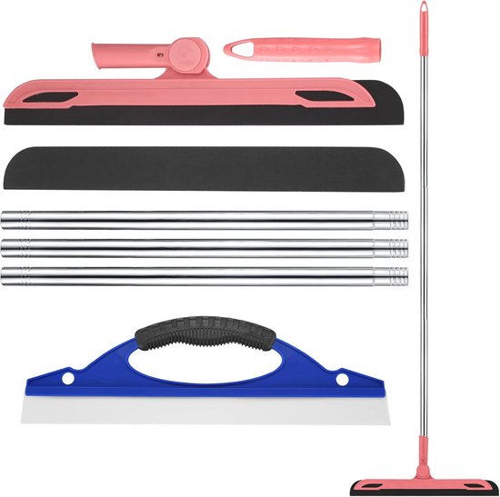 Vloertrekker met lange steel en 180° scharnier - Roze water- en vuilverwijderaar van Sorbo