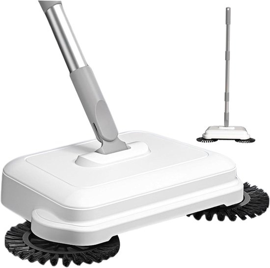 Vloerveger Handmatig - Veegmachine Stofvrij - Efficiënt Schoonmaken - Dubbele Borstel - 102 cm - Wit
