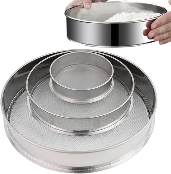 Vloerzeef Set - Compostzeef Tuinzeef - Bodem Sorteren - Roestvrij Staal - 3 stuks 25cm - Zilver