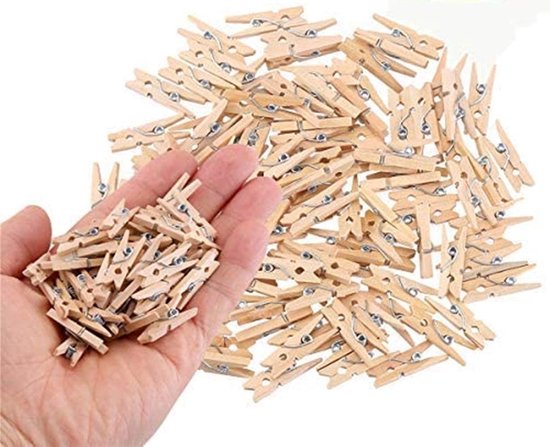 Voarge 80 stuks mini-klinkstekkers, houten klemmen van 25 mm, natuurlijke kleding, jute voor foto's, kaarten, bruiloften, scrapbooking van Merkloos	