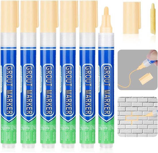 Vochtbestendige Voegenmarker voor Badkamer en Keuken, 6 Stuks, Tegelpen en Voegenmortel voor Vloeren en Tegels