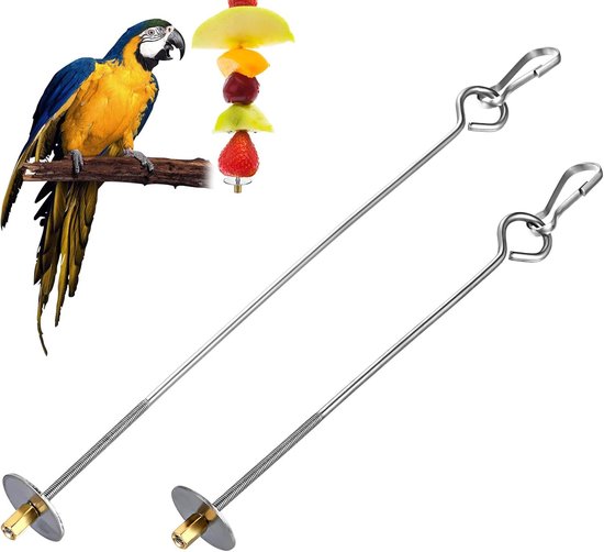 Voeden voor parkieten - 2 stuks roestvrij staal - speelgoed voor valkparkieten - hangende kleine dieren - papegaaien en groenten - voederzoeken en speelgoed (zilver) van Merkloos	