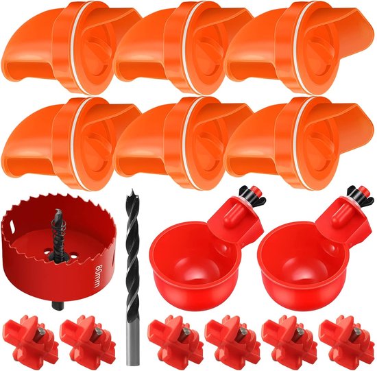 Voederautomaat voor kippen, 6 openingen, doe-het-zelf voederdispenser, kippen, waterdichte automaat, kippen, voedertrog, bouwpakket, afvalvrije kippenvoederautomaten met 6 kippenwatertepels, 2 waterbekers en 1 gatenzaag van Royal Rooster