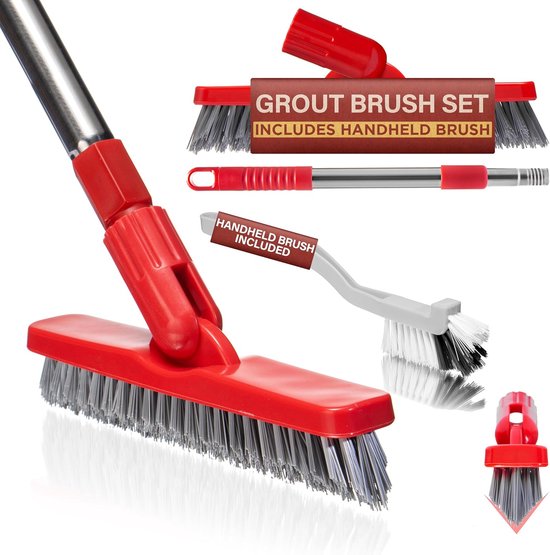 Voegborstel Lange Steel - Schrobborstel Set - Tegels Reinigen - Verstelbare Lengte - Tot 150 cm - Grijs