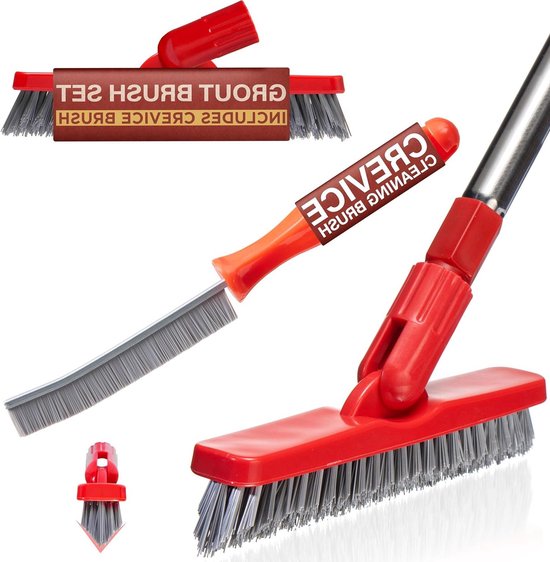 Voegborstel met lange steel - Voegenreiniger vloer - Tegels schoonmaken - 120 graden draaibare kop - 1448 cm - Rood van Merkloos	