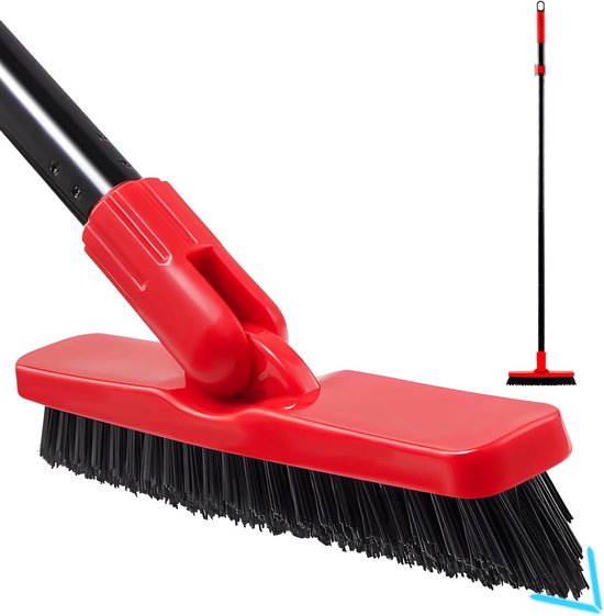 Voegenborstel Lange Handgreep - Tegel Schrobber - Vloeren Schoonmaken - Draaibare Borstelkop - 132 cm - Rood