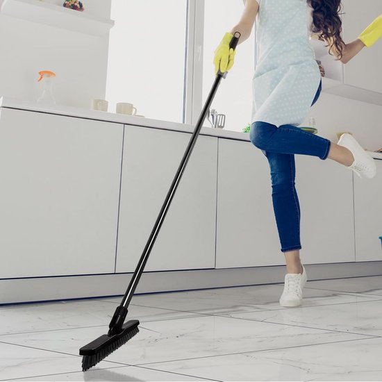Voegenborstel Lange Steel - Tegel Schrobber - Intensief Schoonmaken - 180 Graden Draaibare Kop - 132 cm - Zwart
