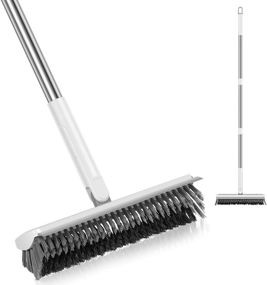 Voegenborstel met steel - Schrobber Tegels - Vloeren Reinigen - 3-in-1 Multifunctioneel - 117 cm - Wit