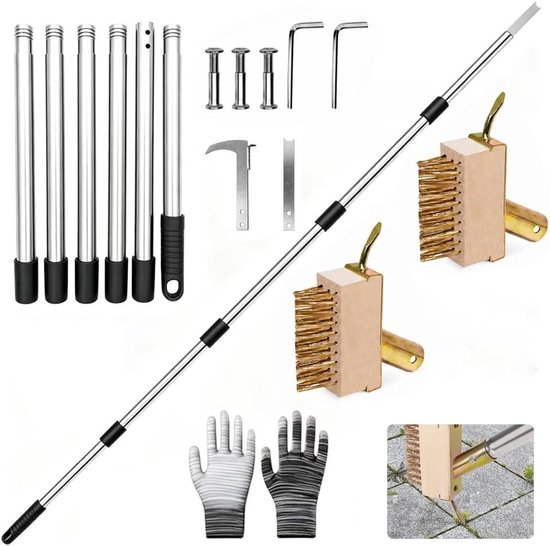 Voegenborstel - Roestvrij staal - 230 cm - Multifunctionele Onkruidverwijderaar met Afneembare Steel - Voor Tuin en Terras