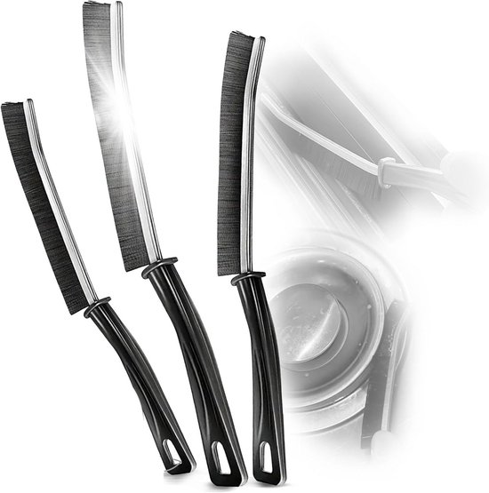 Voegenborstel Set - Nadenborstel Handvat - Dieptereiniging Naden - Harde PET-Haren - 3 Stuks - Zwart