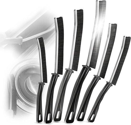 Voegenborstel Set - Nadenborstel Handvat - Dieptereiniging Tegels - Harde PET-Haren - 6 Stuks - Zilver Zwart