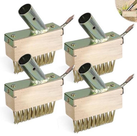Voegenborstel Set - Onkruidbezem Haken - Terrassen Reinigen - Metalen Borstels - 4 Stuks - Houtkleur