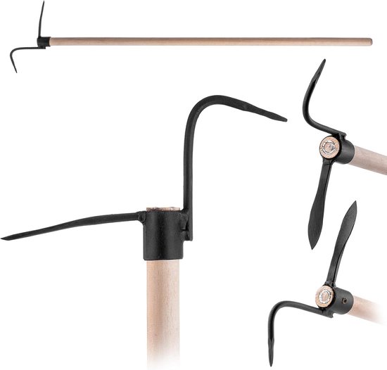 Voegenkrabber met lange houten steel voor het verwijderen van onkruid en mos - Tuingereedschap met dubbele haakkop van Merkloos	