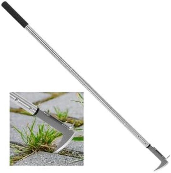 Voegenkrabber Onkruid - Onkruidkrabber Lange Steel - Tuin Onderhouden - Gekartelde Rand - Verstelbare Steel - Zilver